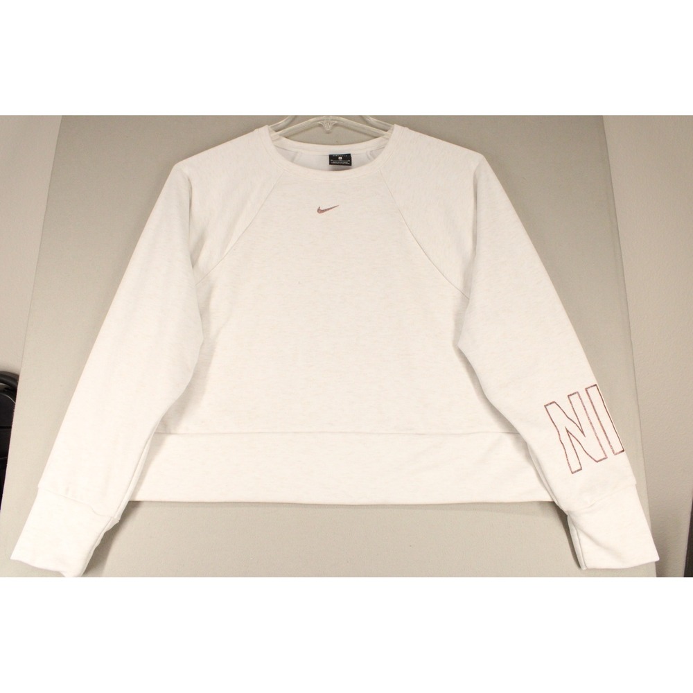 Nike Dri-FIT Sweatshirt Womens XL Cream Glitter Swoosh Cropped Athleisure